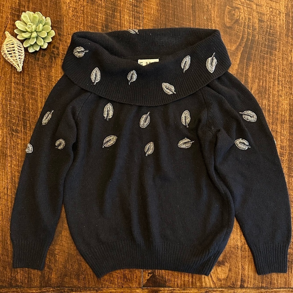 E.M.T. | Vintage Silk Angora Wool Blend Beaded Boho Cowl Neck Sweater, Size M